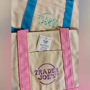 (Set of 2) Trader Joe's Mini Canvas Tote Bag - Pink and Blue